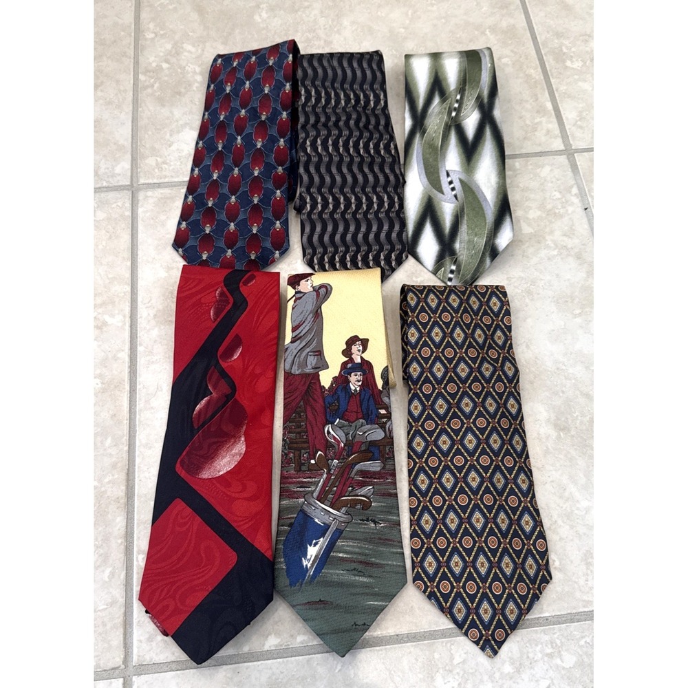 Lot of 6 Mixed Neckties Colorful Abstract‎ Art 5 Silk Ties Career Meeting